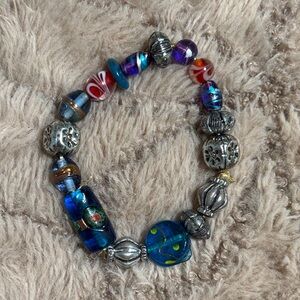 Blue Glass Bead Charm Bracelet (handmade)
